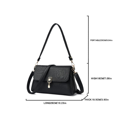 Floral Embossed Leather Crossbody Bag for Women – Shoulder Handbag