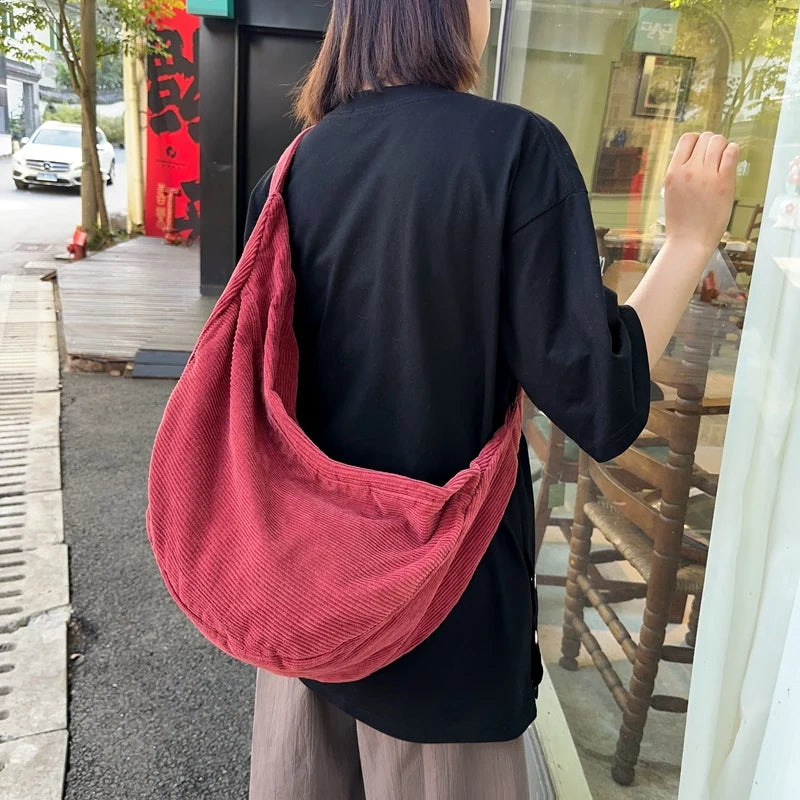 Corduroy Crossbody Shoulder Bag for Women – Large Capacity