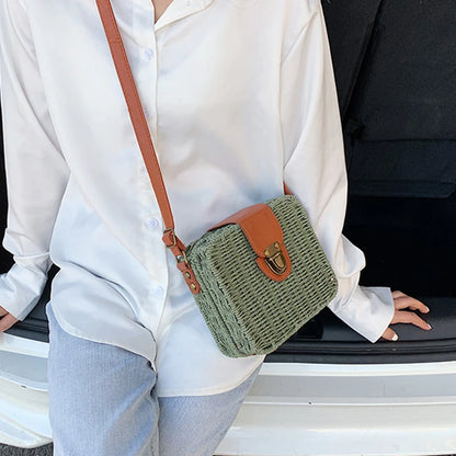 Rattan Straw Crossbody Bag – Handmade Woven Women's Purse