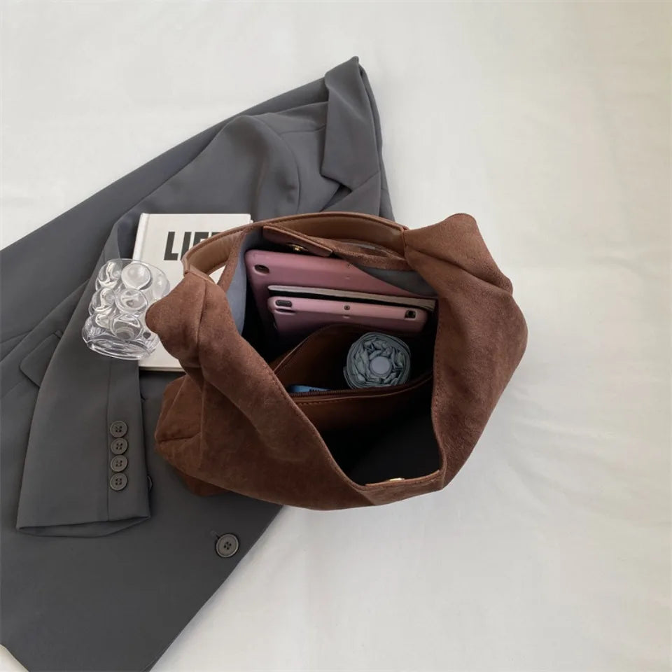 Soft Suede Hobo Shoulder Bag for Women – Large Luxury Handbag