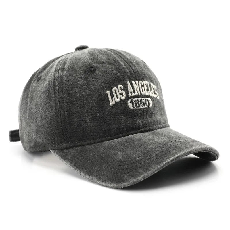 Vintage Washed Cotton Baseball Cap – Embroidered Letter Hat for Men & Women