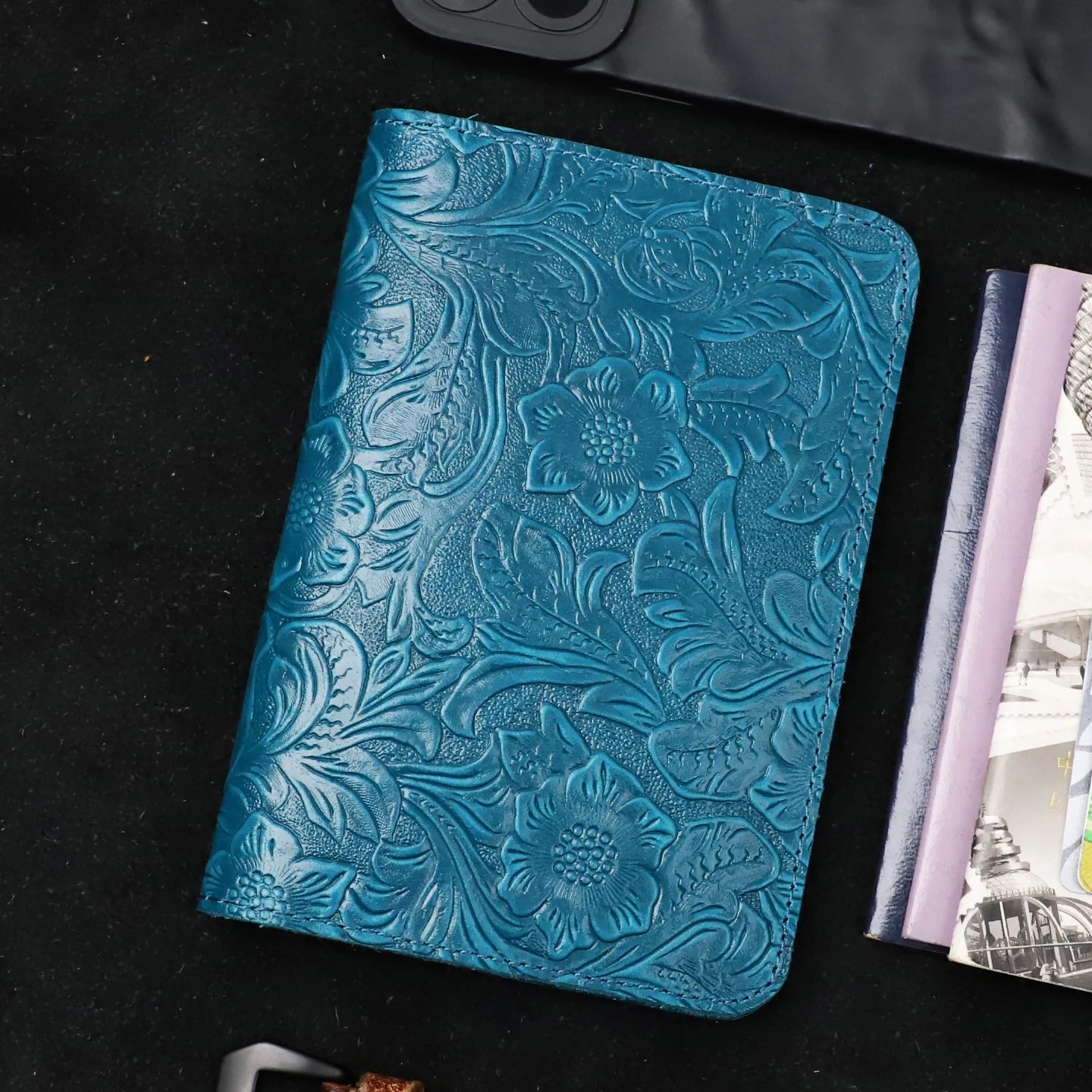Leather Passport Wallet – Floral Embossed Genuine Cow Leather Travel Cover