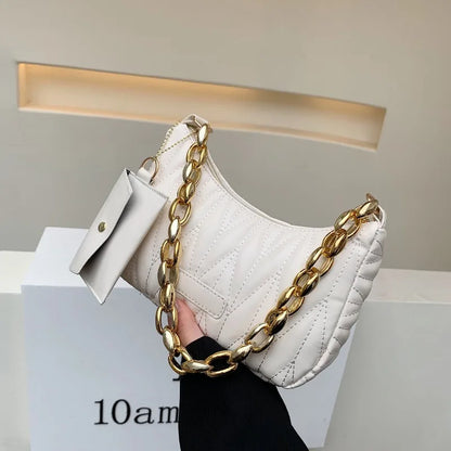 Quilted Ruched Crescent Bag Chain Shoulder Bag Women S Handbag Coin Purse Summer Every Day