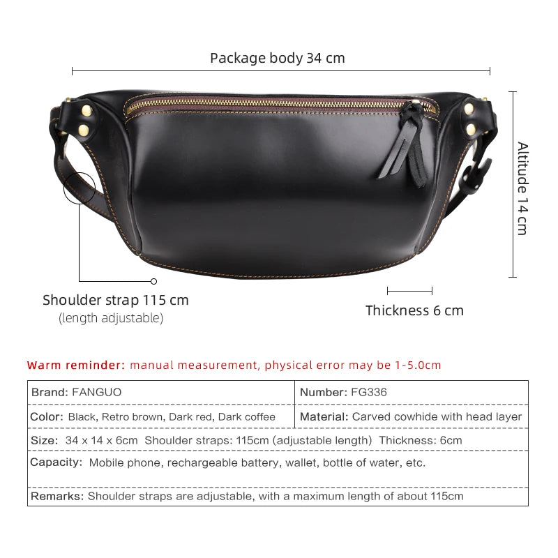 Leather Chest Bag for Men – Handmade Vintage Crossbody & Shoulder Pack