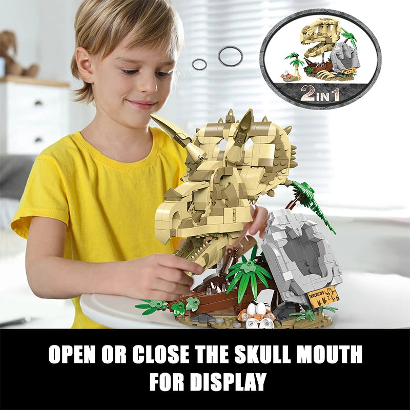 Dinosaur Fossil Skull Building Blocks – 2-in-1 MOC Puzzle Set