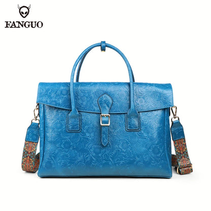 Genuine Cowhide Leather Tote Bag – Men's 14" Laptop Shoulder Bag