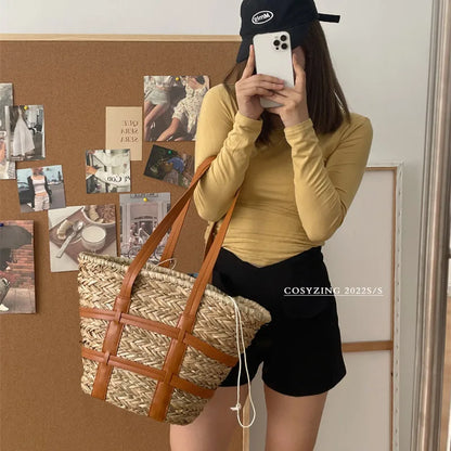 2022 Beach Basket Summer Bag Straw Bags Big Rattan Shoulder Large Capacity Woven Hand-Made Handbags
