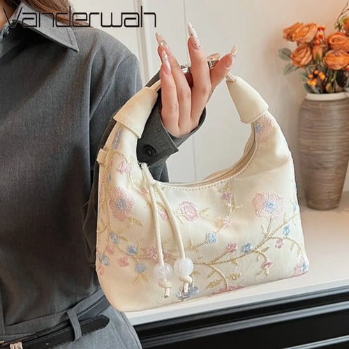 Floral Embroidery Shoulder Bag – Elegant Women's Handbag