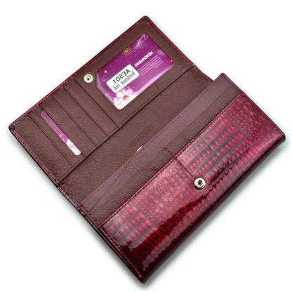 Alligator Embossed Genuine Leather Long Wallet for Women