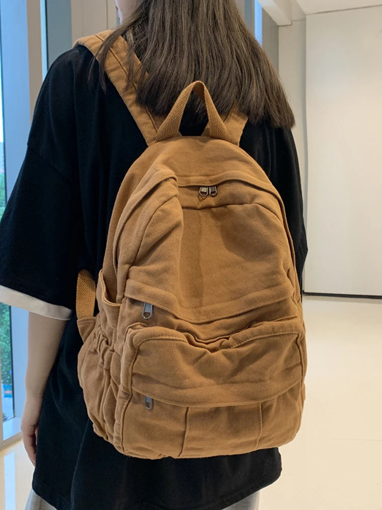 Canvas Women's Backpack – Large Capacity Vintage School Bag