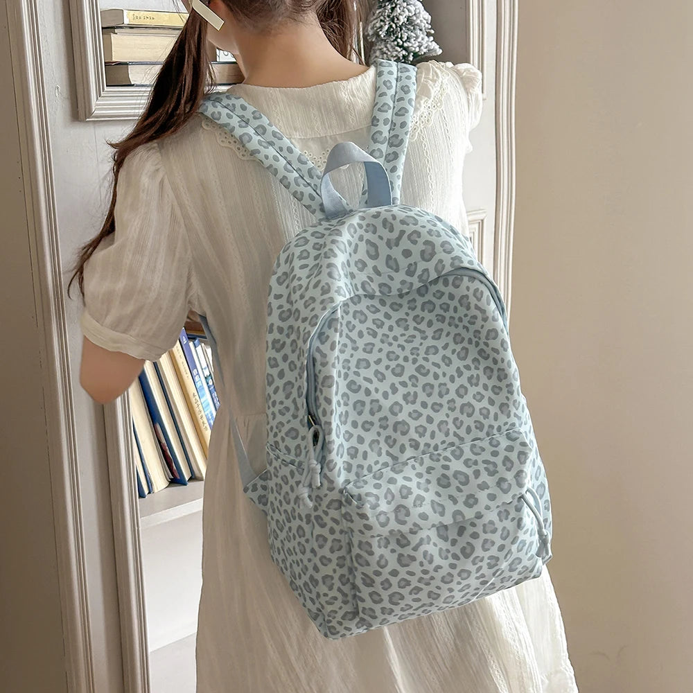 Leopard Print Backpack – Multi-Pocket Nylon Daypack