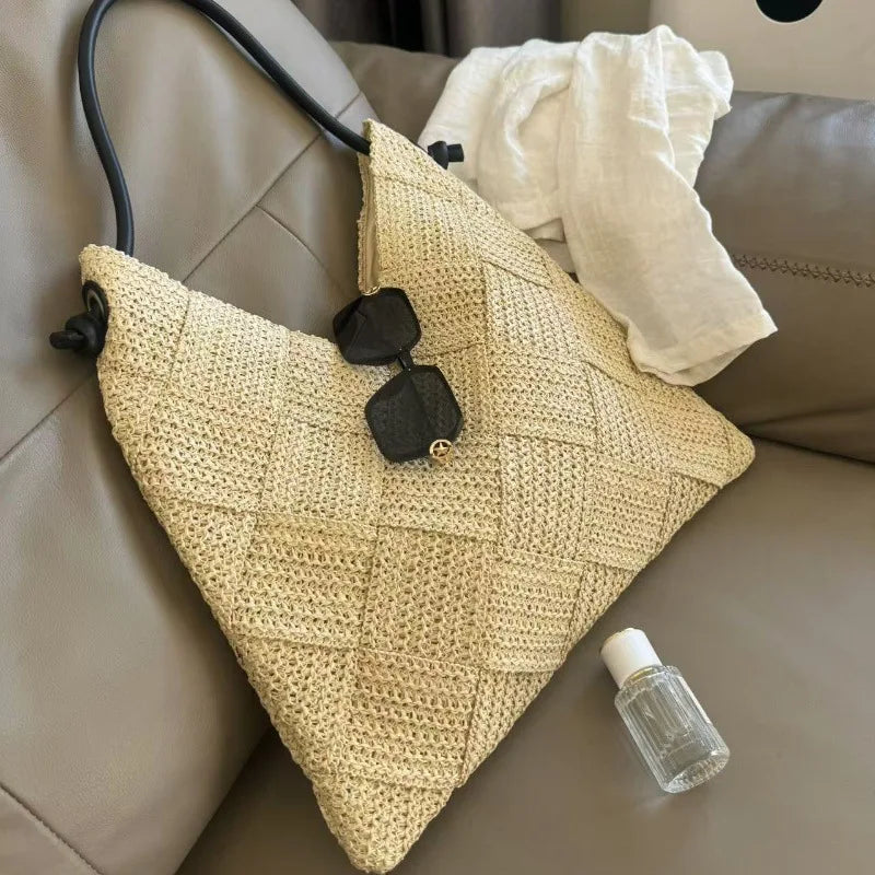Women S Shoulder Bags Casual Cotton Thread Wicker Woven Ladies Handmade Totes Large Capacity Summer