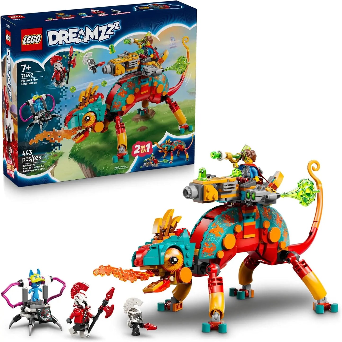 LEGO DREAMZzz 71492 Mateo's Fire Chameleon 2-in-1 Building Set | 443 Pieces