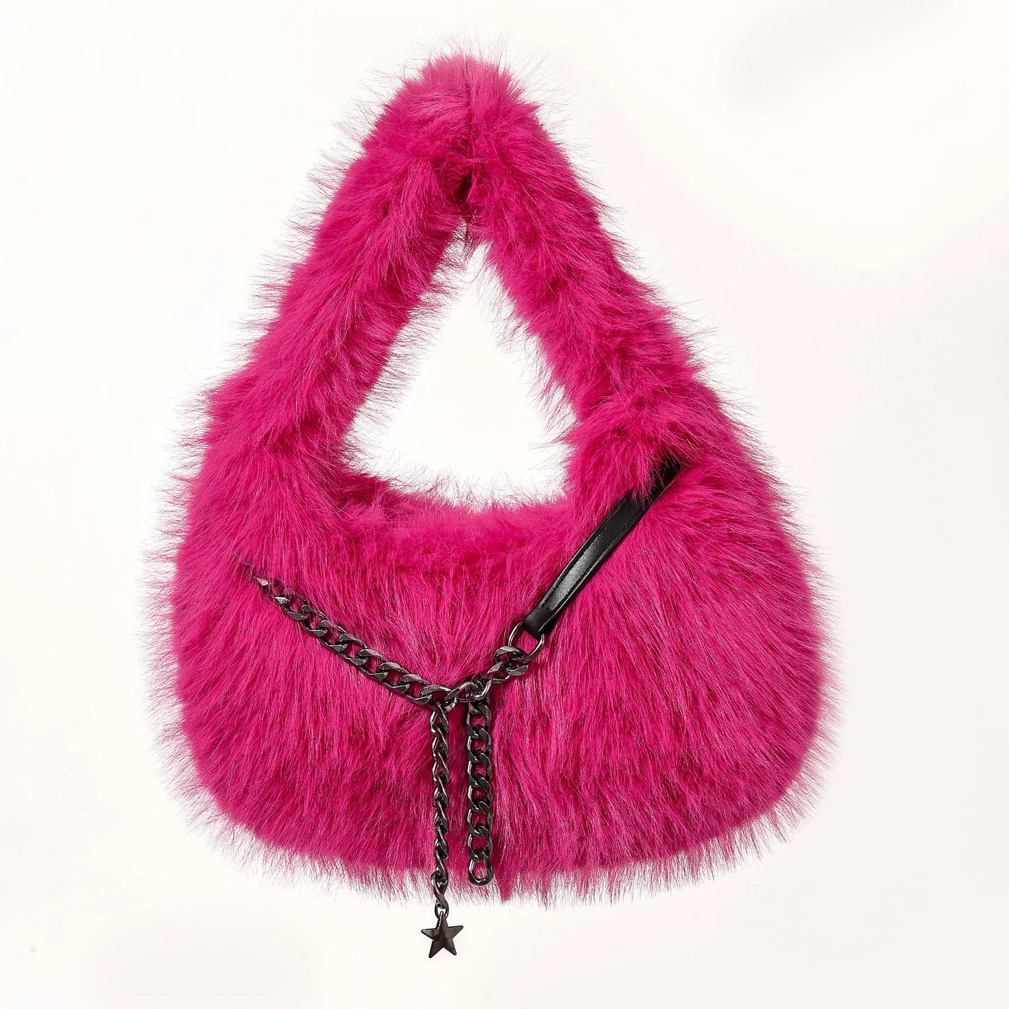 Fluffy Plush Shoulder Bag - Luxury Metal Chain Handbag for Women