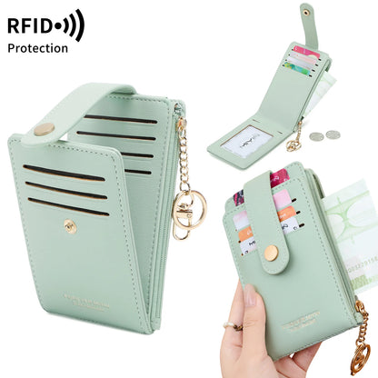 RFID Blocking Women's Mini Wallet with Card Slots & Keychain