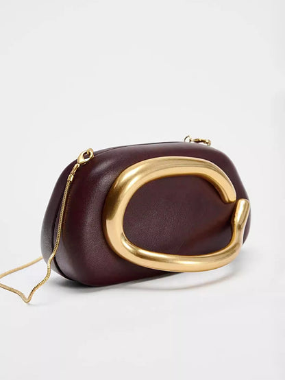 Luxury Oval Clutch Evening Bag with Gold Metal Closure – Women's Mini Handbag