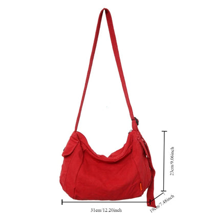 Female Canvas Fabric Hobo Soft Slouchy Shoulder Bag Y2k Student Leisure Medium Size School Book