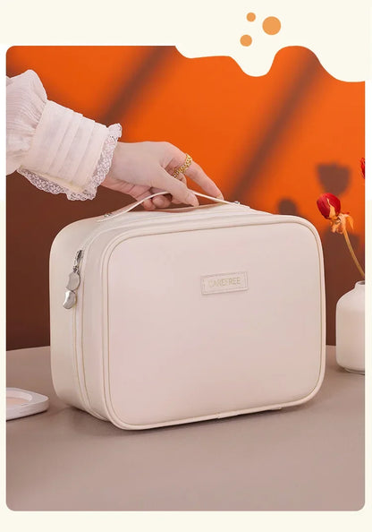Large Capacity PU Leather Makeup Bag – Travel Cosmetic Case with Brush Holder
