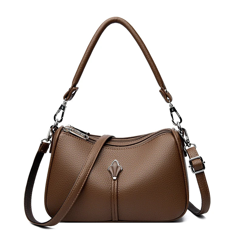 Leather Crossbody Shoulder Bag for Women – Dual-Zip Purse