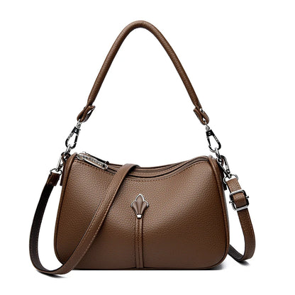 Leather Crossbody Shoulder Bag for Women – Dual-Zip Purse