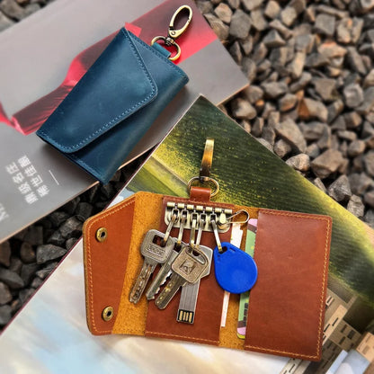 Crazy Horse Leather Key Case Wallet – Cowhide Car Key Holder