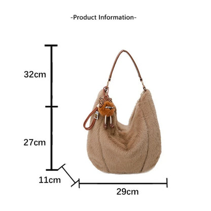 Winter Shoulder Bag Large Capacity Commuting Tote Handle Women Plush Fur Comfortable Versatile
