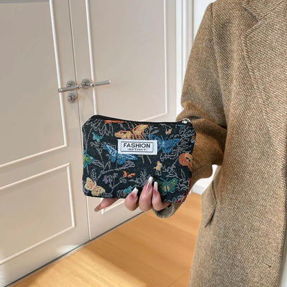 Floral Embroidery Canvas Cosmetic Bag – Korean Travel Makeup Organizer