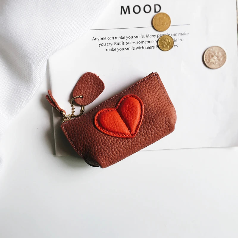 Leather Heart Coin Purse with Key Ring – Women's Mini Wallet