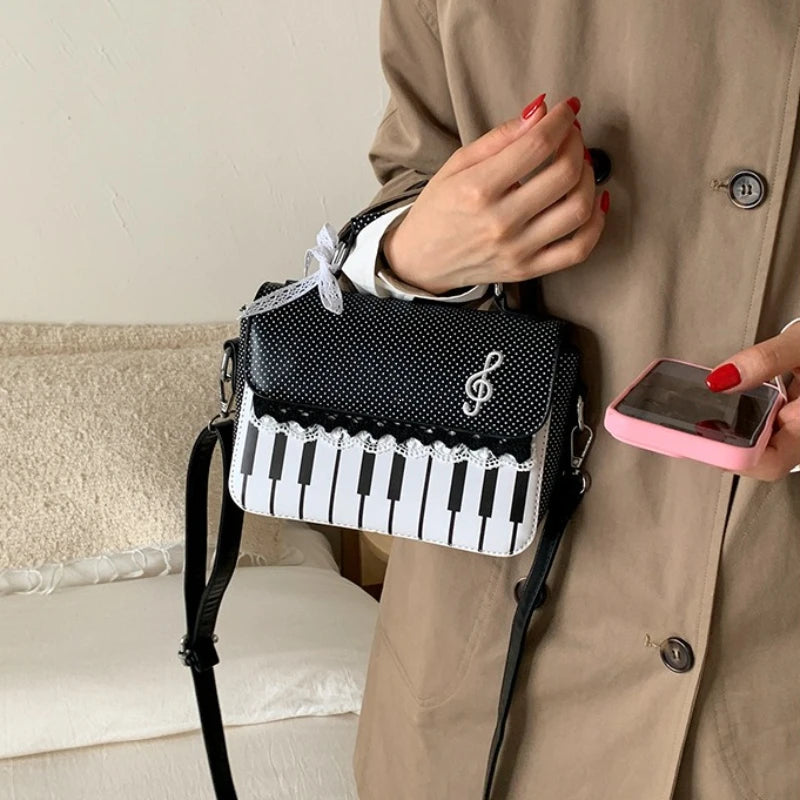 Piano Note Crossbody Bag – Y2K Music Print Square Shoulder Bag