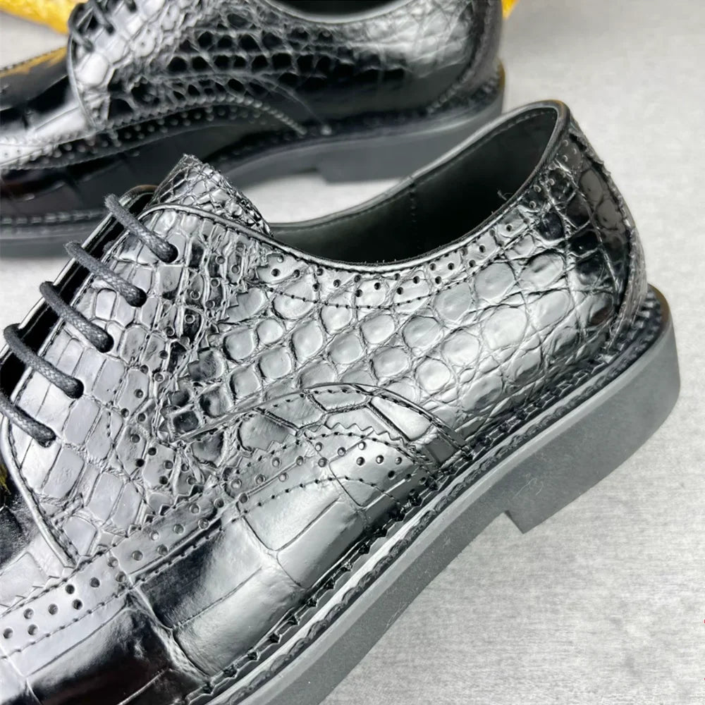 Crocodile Leather Men's Derby Brogue Shoes – Luxury Lace-Up