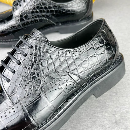 Crocodile Leather Men's Derby Brogue Shoes – Luxury Lace-Up