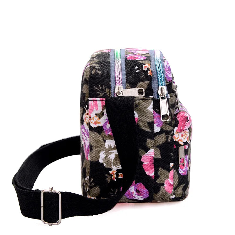 Floral Canvas Crossbody Bag for Women – Rose Print Shoulder Bag