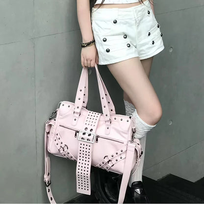 Punk Rivet Shoulder Bag – Y2K Retro Multi-Pocket Underarm Handbag