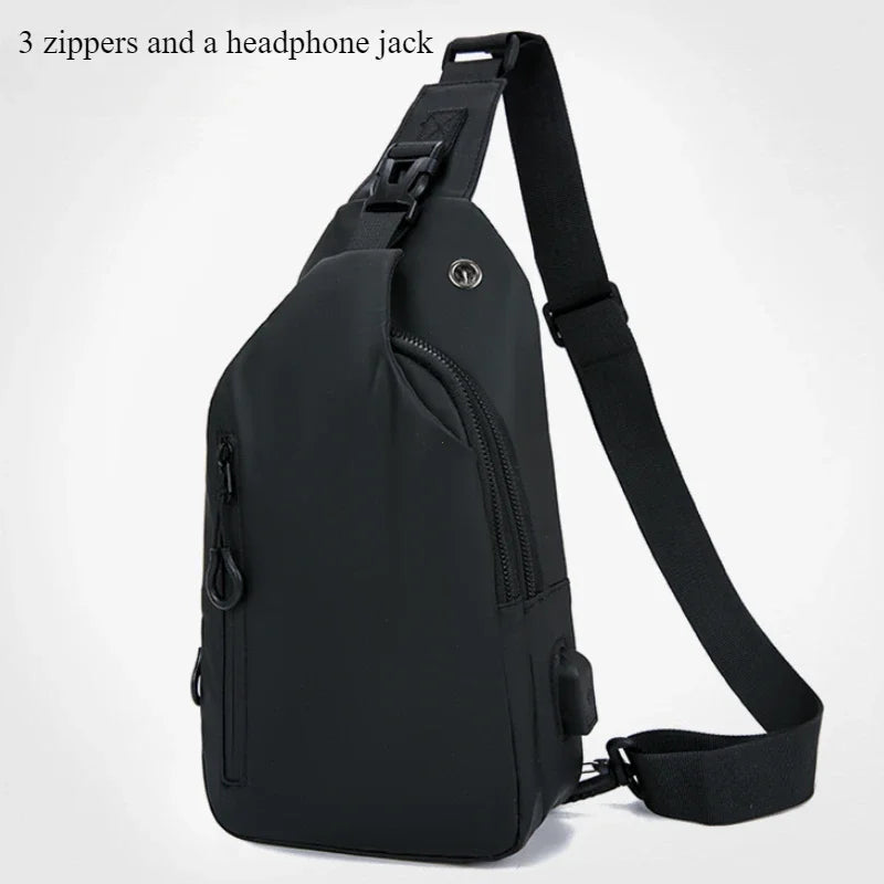 Men's Sling Bag with USB Charging Port & Headphone Jack