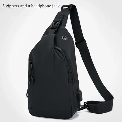 Men's Sling Bag with USB Charging Port & Headphone Jack