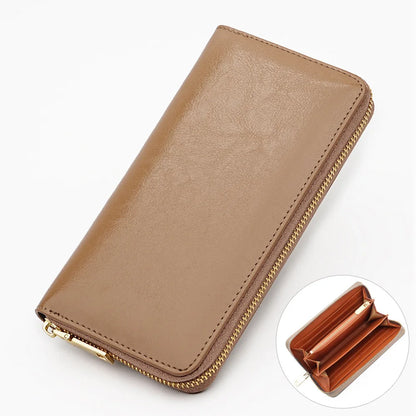Women's Waxed Cowhide Long Zip-Around Clutch Wallet