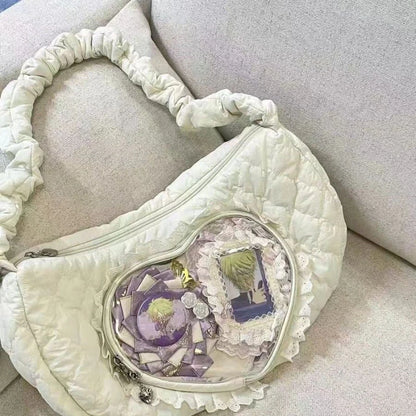 Kawaii Lolita Ita Bag Heart Window Pleated Drawstring Shoulder Bag