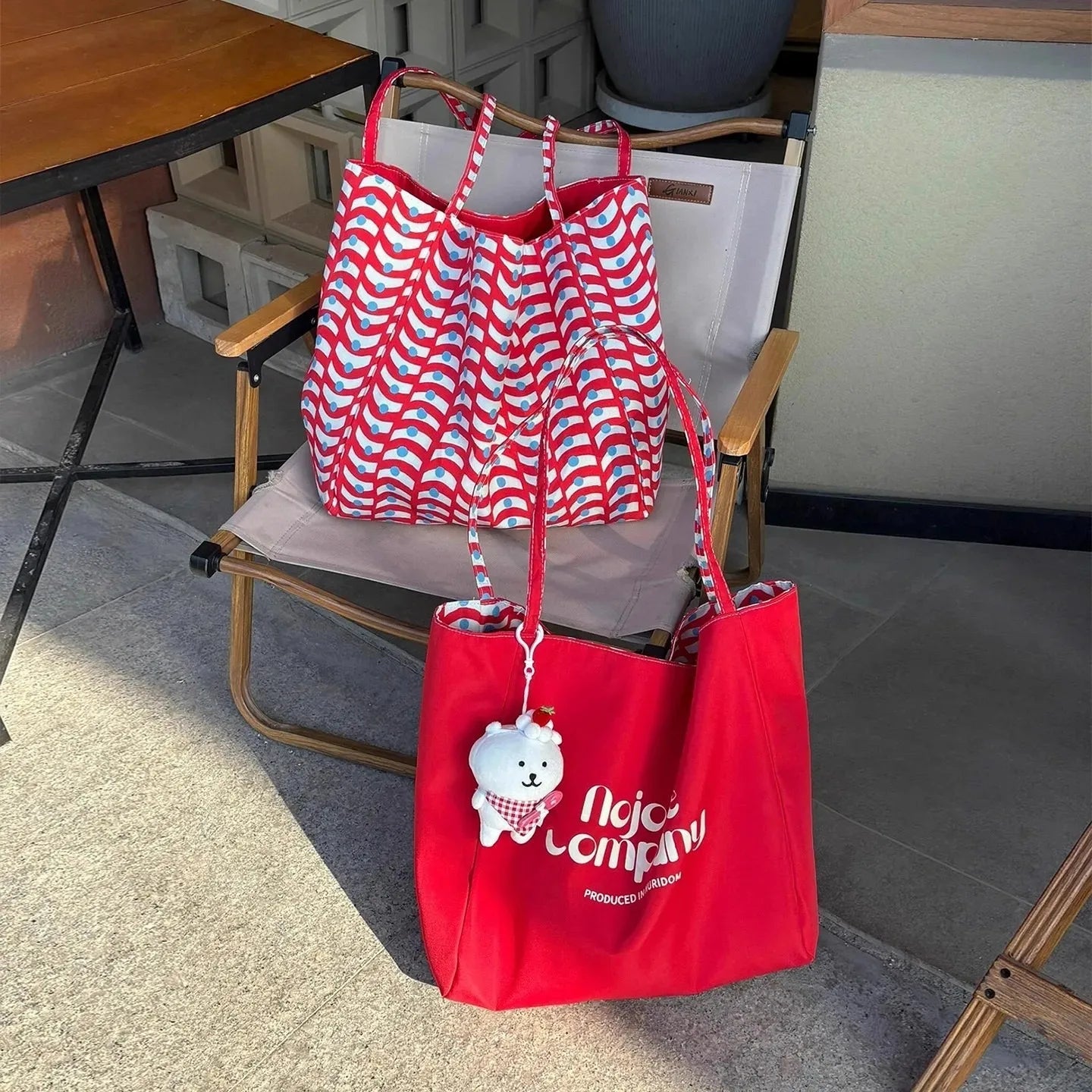 Wave Print Tote Bag for Women – Cute Reversible Shoulder Handbag