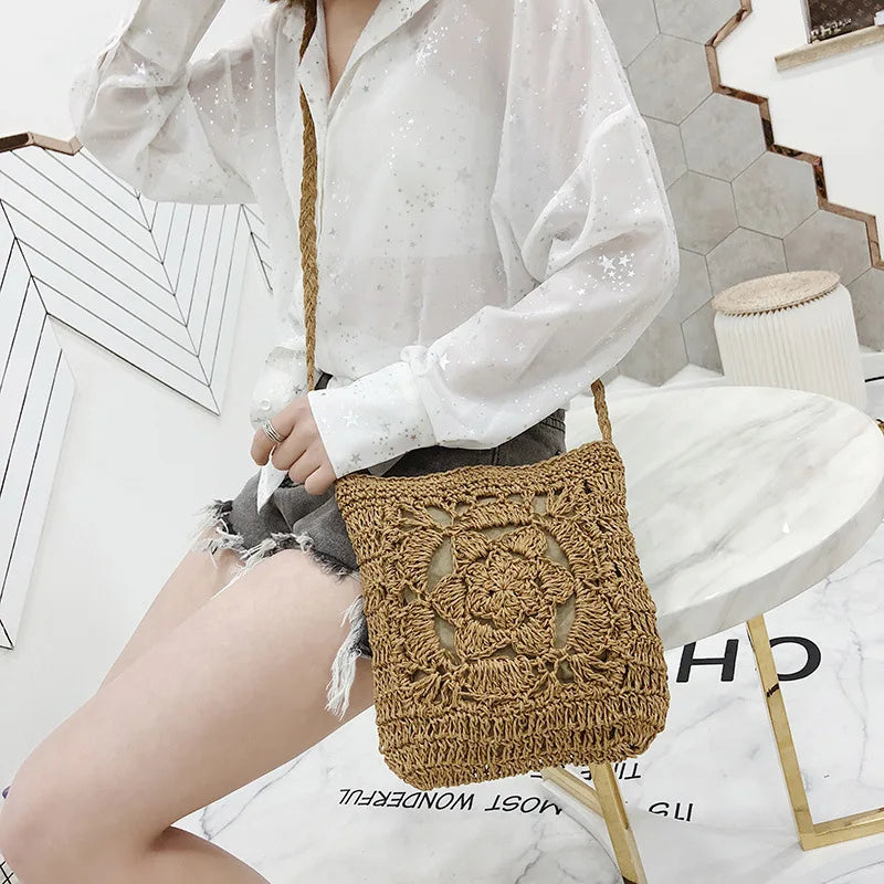 Hollow Straw Crossbody Bag – Handmade Women Beach & Travel Messenger Clutch