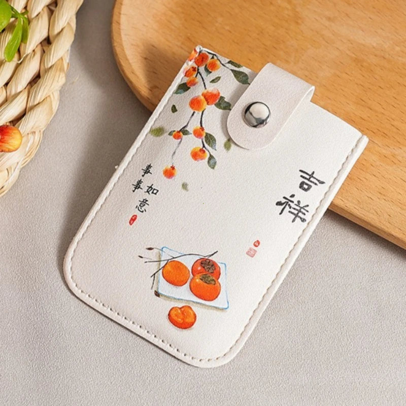 RFID Blocking Mini Card Wallet with Pull-Out Slot & Chinese Art Print