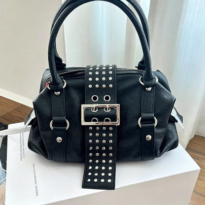 Studded Motorcycle Shoulder Bag – Large Crossbody Handbag