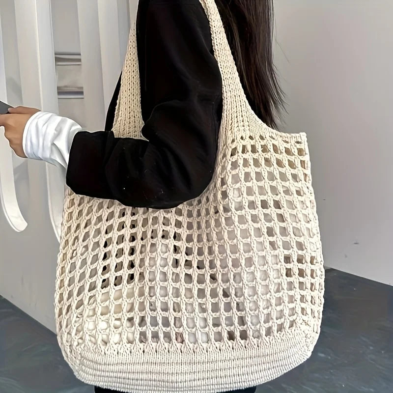 Crochet Tote Bag for Women – Large Capacity Hollow Woven Shoulder Bag