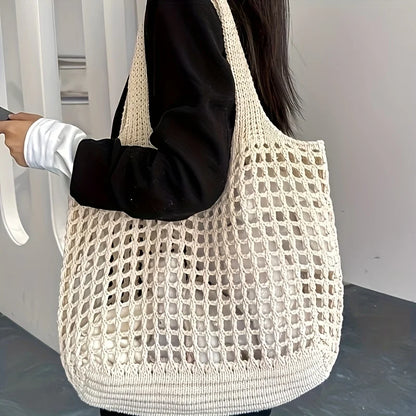 Crochet Tote Bag for Women – Large Capacity Hollow Woven Shoulder Bag