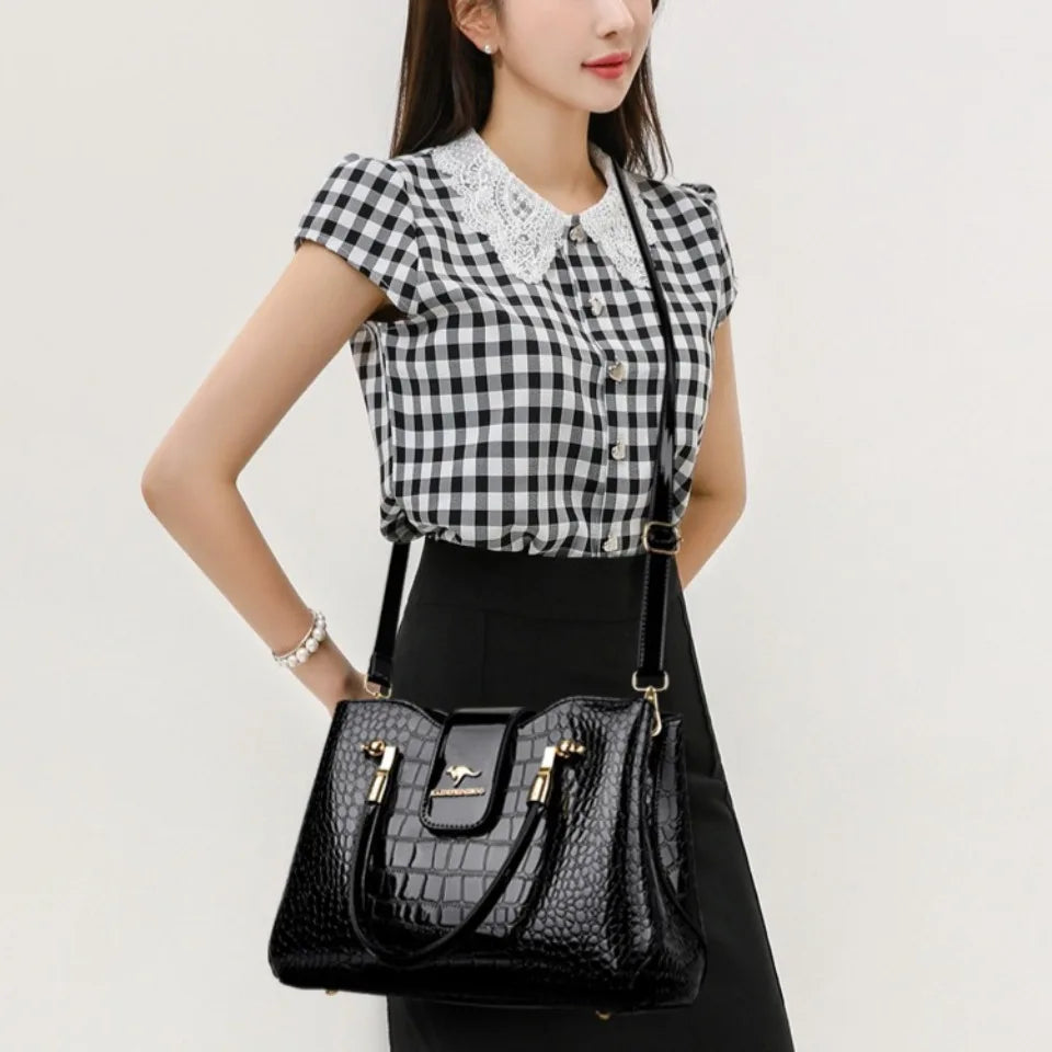Patent Leather Crocodile Tote Handbag for Women