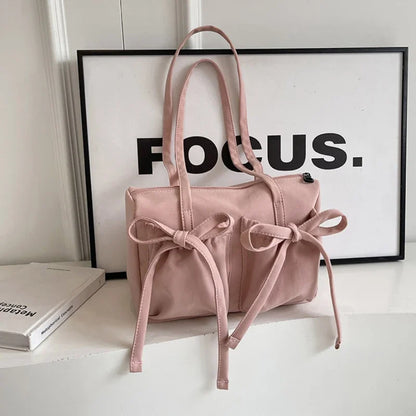 Bow Nylon Tote Bag for Women – Korean Style Shoulder Bag