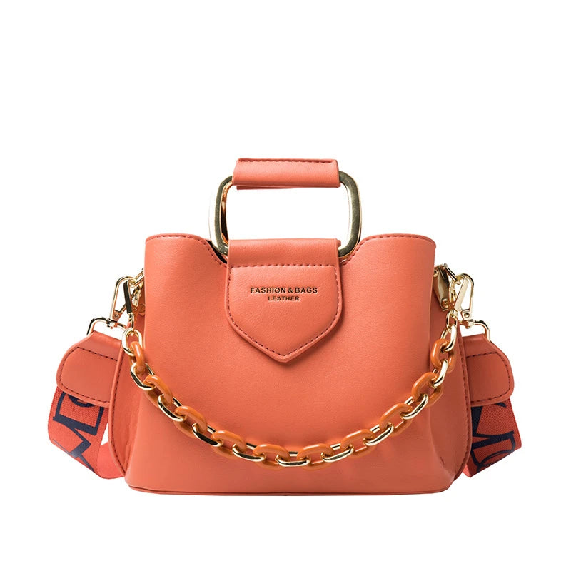 Women Top-Handle Mini Bucket Bag Pure Color Luxury Designer Handbags Leather Messenger