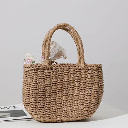 Straw Bucket Bag for Women – Handmade Bohemian Beach Tote
