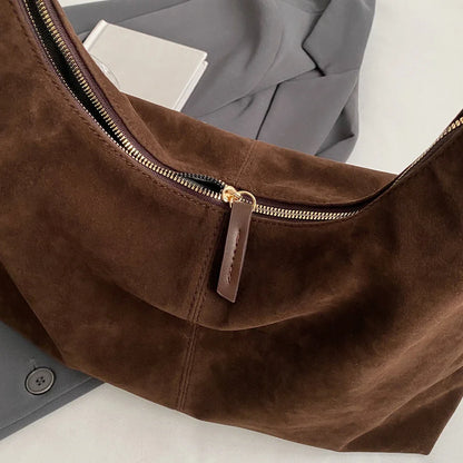 Women's Suede Hobo Shoulder Bag – Large Capacity Slouchy Handbag
