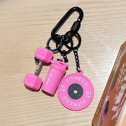 Gym Fitness Keychain Set – Dumbbell, Weight Plate & Shaker Charm
