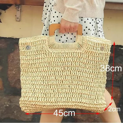 Handmade Straw Woven Round Beach Tote Bag